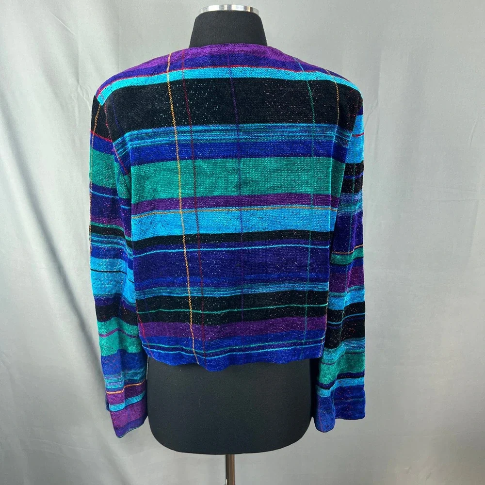 Danni Webb Hand Wovens Jacket Women Medium Multi Horizontal Striped Button Front